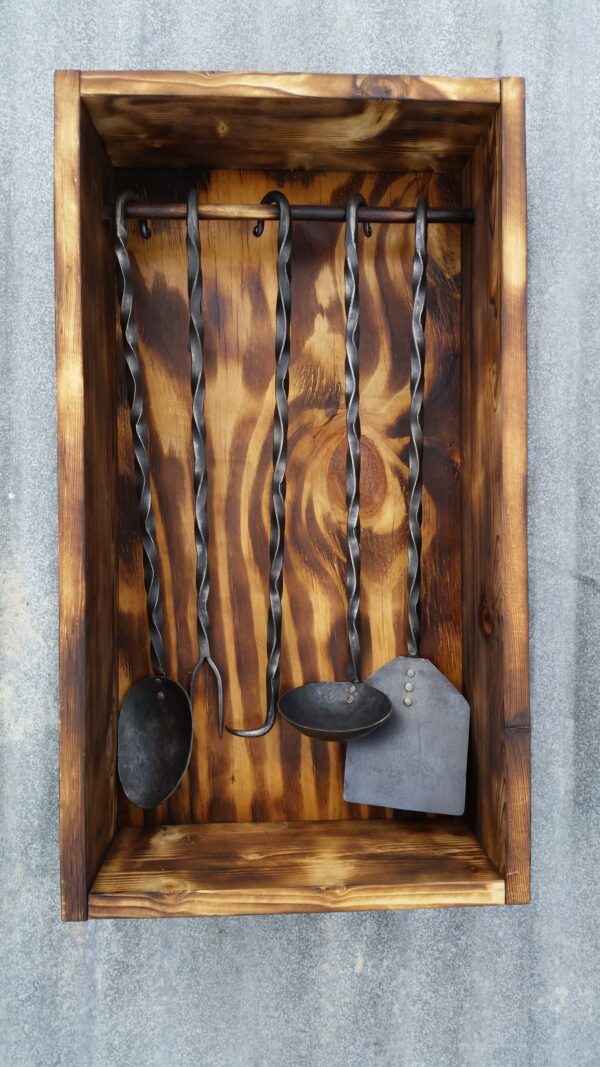 Handmade steel BBQ tool set and display box